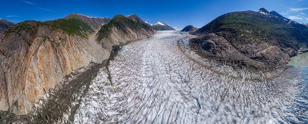 Alaska-Tracy Arm-Panoramic aerial view of crevassed surface of Sawyer Glacier in Tracy Arm